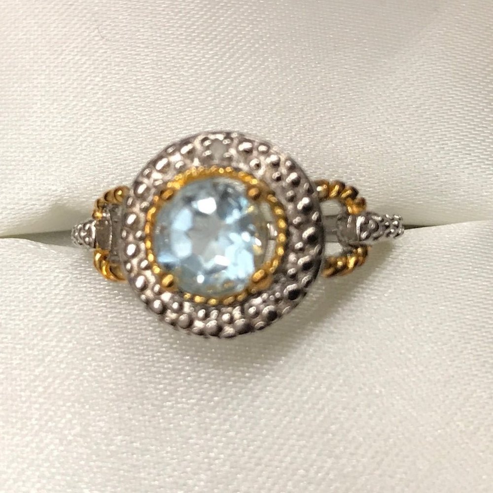 22K Gold Over Sterling & Aquamarine Diamond Ring